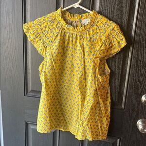 J. Crew Yellow Floral Ruffle Sleeve Blouse